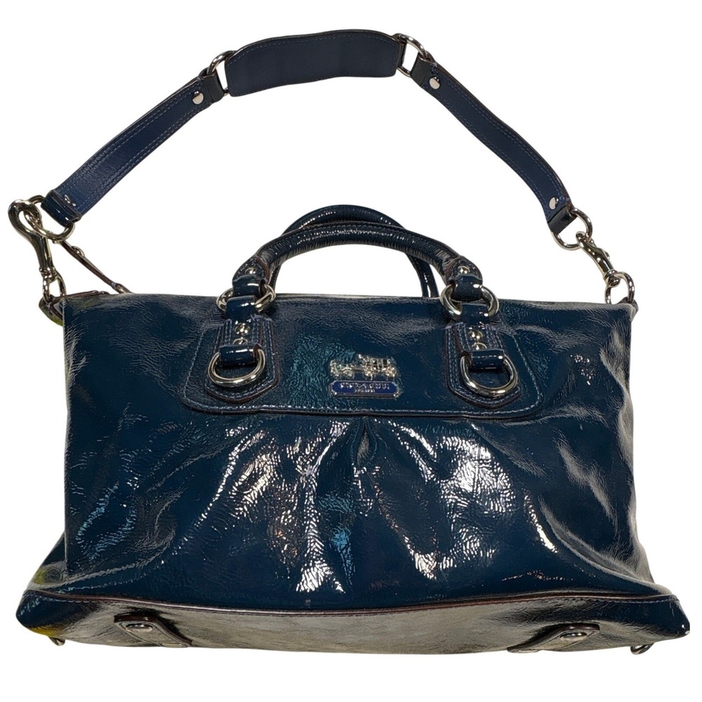 Coach Kristin Teal Blue Patent Leather Satchel Bag 14178
